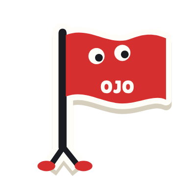Clac con forma de una banderita roja y el texto «OJO»