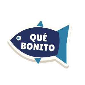 Clac con forma de un pez bonito y el texto «QUÉ BONITO»