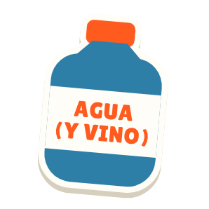 Clac con forma de una botella de agua y el texto «AGUA (Y VINO)»