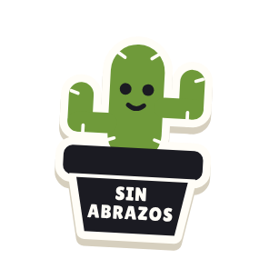 Clac con forma de un cactus y el texto «SIN ABRAZOS»