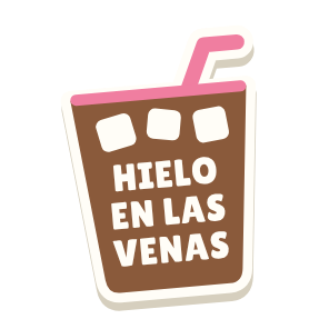 Clac con forma de un café con hielo y el texto «HIELO EN LAS VENAS»