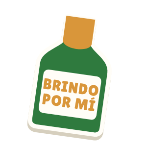 Clac con forma de una botella de cava y el texto «BRINDO POR MÍ»