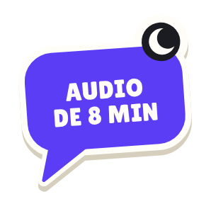 Clac con forma de un bocadillo de chat y el texto «AUDIO DE 8 MIN»