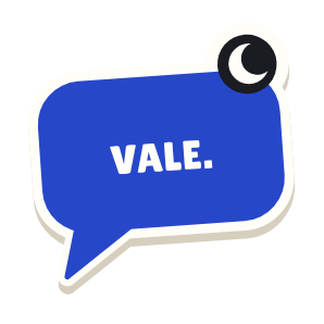 Clac con forma de un bocadillo de chat y el texto «VALE.»
