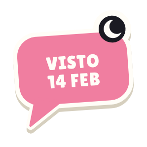Clac con forma de un bocadillo de chat y el texto «VISTO 14 FEB»