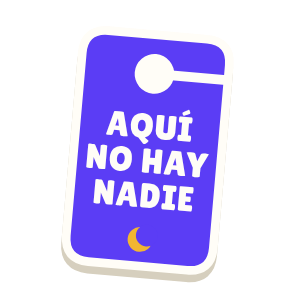 Clac con forma de una planta colgante y el texto «AQUÍ NO HAY NADIE»