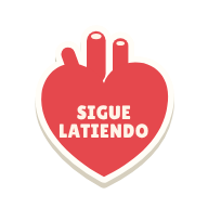 Clac con forma de un corazón anatómico y el texto «SIGUE LATIENDO»
