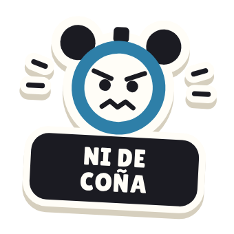 Clac con forma de un despertador y el texto «NI DE COÑA»
