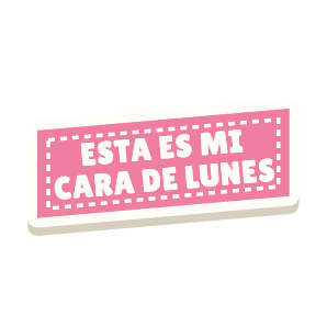 Clac con forma de una etiqueta y el texto «ESTA ES MI CARA DE LUNES»