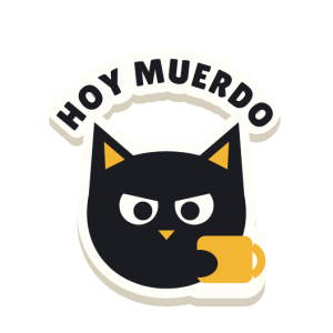 Clac con forma de un gato con mala cara y el texto «HOY MUERDO»