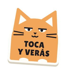 Clac con forma de un gato con forma de pan y el texto «TOCA Y VERÁS»