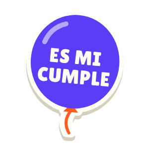 Clac con forma de un globo y el texto «ES MI CUMPLE»