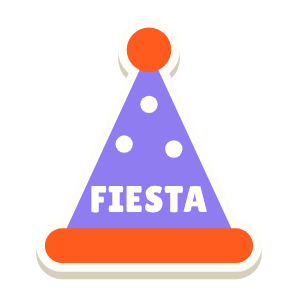 Clac con forma de un gorro de fiesta y el texto «FIESTA»