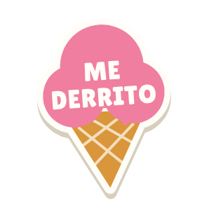 Clac con forma de un cucurucho de helado y el texto «ME DERRITO»