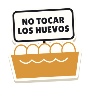 Clac con forma de una huevera y el texto «NO TOCAR LOS HUEVOS»