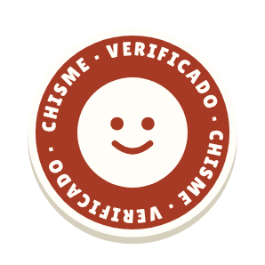 Clac con forma de una insignia redonda y el texto «CHISME · VERIFICADO»