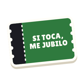 Clac con forma de un décimo de lotería y el texto «SI TOCA, ME JUBILO»