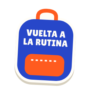 Clac con forma de una mochila y el texto «VUELTA A LA RUTINA»
