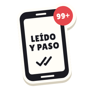 Clac con forma de un móvil y el texto «LEÍDO Y PASO»