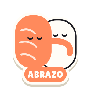 Clac con forma de un nigiri abrazado y el texto «ABRAZO»