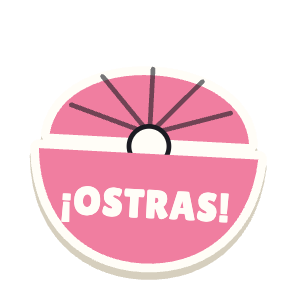 Clac con forma de una ostra con perla y el texto «¡OSTRAS!»
