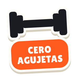 Clac con forma de una mancuerna y el texto «CERO AGUJETAS»