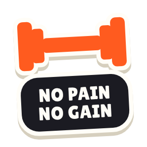 Clac con forma de una mancuerna y el texto «NO PAIN NO GAIN»