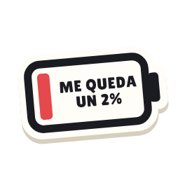 Clac con forma de una pila casi gastada y el texto «ME QUEDA UN 2%»