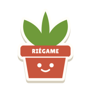 Clac con forma de una planta en maceta y el texto «RIÉGAME»