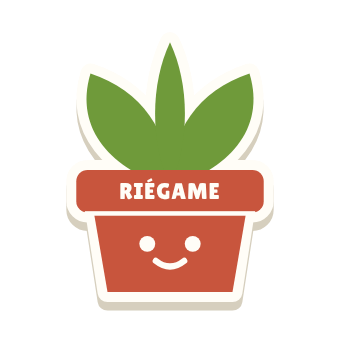 Clac con forma de una planta en maceta y el texto «RIÉGAME»