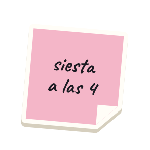 Clac con forma de un pósit y el texto «siesta a las 4»