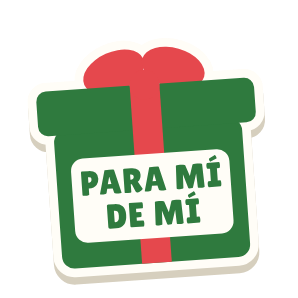 Clac con forma de una caja de regalo y el texto «PARA MÍ DE MÍ»