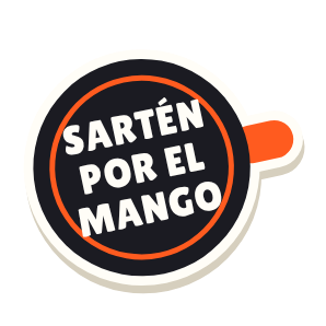 Clac con forma de una sartén y el texto «SARTÉN POR EL MANGO»