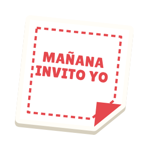 Clac con forma de una servilleta y el texto «MAÑANA INVITO YO»