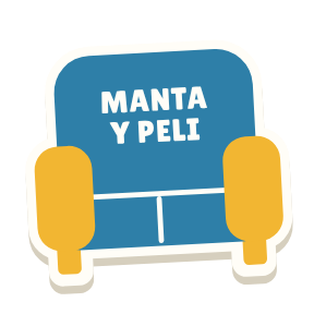 Clac con forma de un sofá y el texto «MANTA Y PELI»