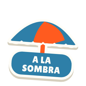 Clac con forma de una sombrilla de playa y el texto «A LA SOMBRA»