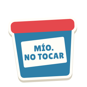 Clac con forma de un táper y el texto «MÍO. NO TOCAR»