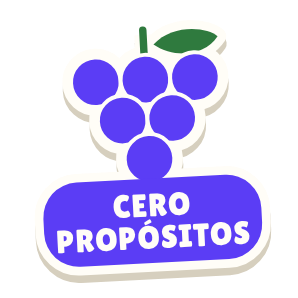 Clac con forma de un racimo de uvas y el texto «CERO PROPÓSITOS»