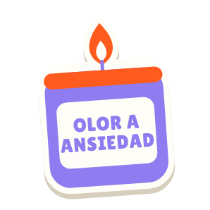 Clac con forma de una vela y el texto «OLOR A ANSIEDAD»