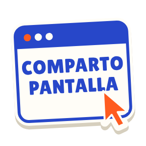 Clac con forma de una ventana de pantalla compartida y el texto «COMPARTO PANTALLA»