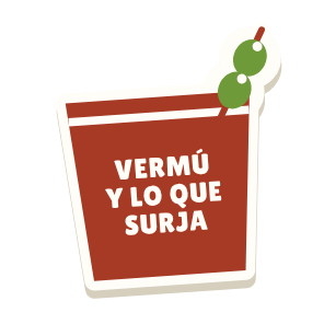 Clac con forma de un vaso de vermú y el texto «VERMÚ Y LO QUE SURJA»