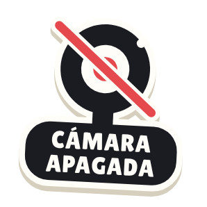 Clac con forma de una webcam tachada y el texto «CÁMARA APAGADA»